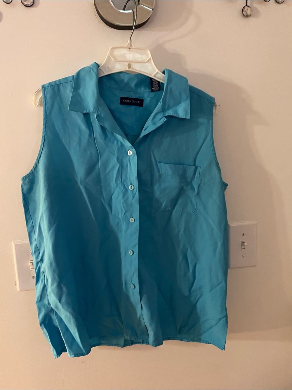 Karen Scott Turquoise Sleeveless Button-Front Shirt Size L